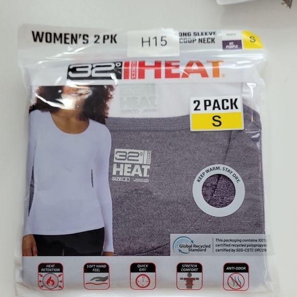 NEW 32 Degrees Heat Based Layer Women's Long Sleeve Scoop Neck 2 Pack S - Picture 1 of 4
